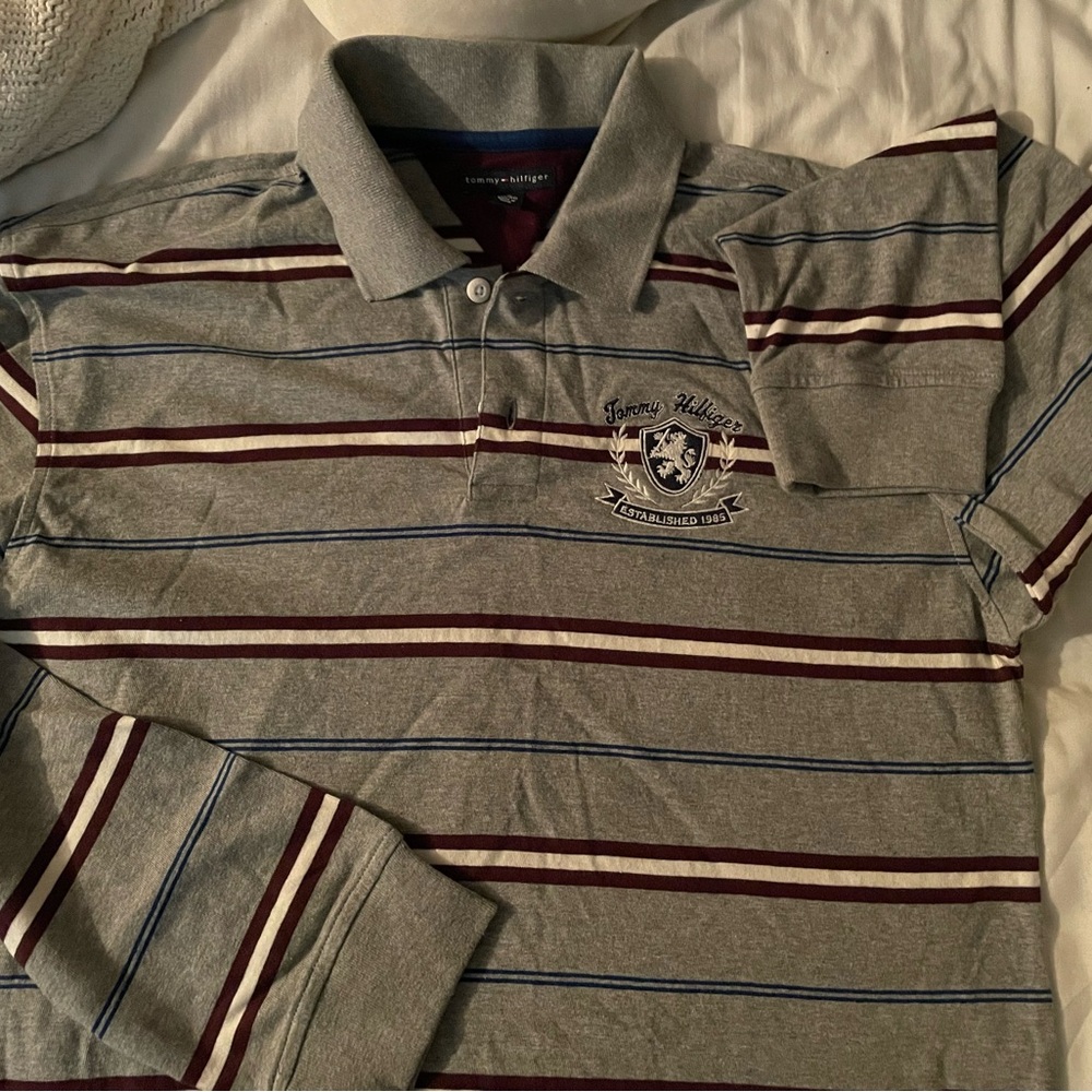 Tommy Hilfiger Gray and Red Polo Shirt